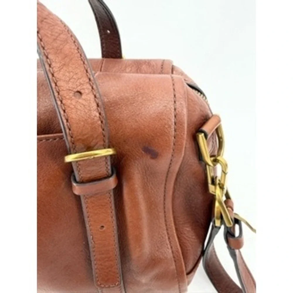 Fossil Sydney Satchel Brown Leather Handbag ZB5486 Antique Brass Key Charm